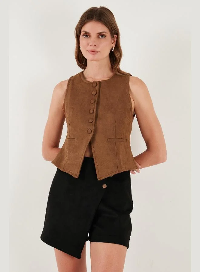 Lela  Lela Fitted Fit Crew Neck Buttoned Soft Texture Vest Women's VEST 5866435 for Women | Best Price UAE