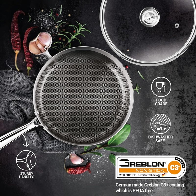 MILTON Pro cook Milton Pro-Cook Fry Pan 24 cm – Triply Hexa Tech Stainless Steel Frying Pan with Glass Lid, Honeycomb Non-Stick Structure, Induction & Gas Compatible, Ideal for Curry & Omelette - Image 4