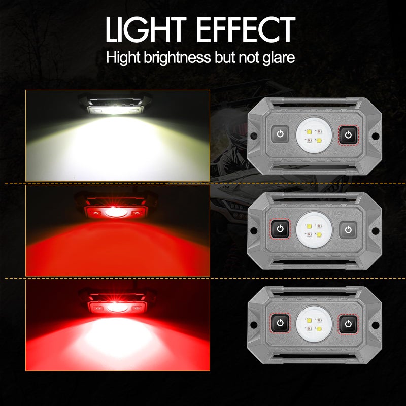 Rfroad Lighting Utv Dome Light  Rfroad Lighting 12V Universal Roll Bar Mount Led Lights Utv Interior Dome Lights Utility Roll Cage Map Light For Utv Atv Polaris Rzr Can-Am Golf Cart Sxs Cab - White/Red - Image 2
