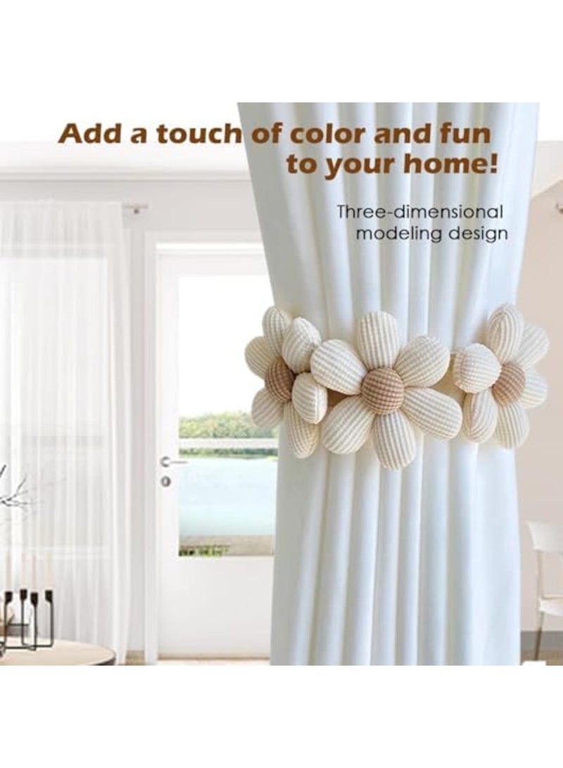 SYOSI طقم ربط ستائر من 2، أسلوب بوهيمي، ربطات ستائر على شكل زهرة دوار الشمس مع حبل محبوك، روابط زخرفية للستائر لغرفة النوم، غرفة المعيشة، معالجة النوافذ، تضيف سحر ريفي وطبيعي - Image 2