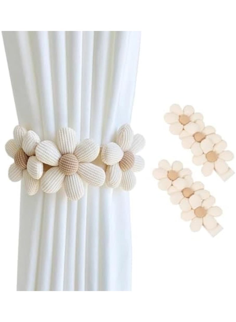 SYOSI طقم ربط ستائر من 2، أسلوب بوهيمي، ربطات ستائر على شكل زهرة دوار الشمس مع حبل محبوك، روابط زخرفية للستائر لغرفة النوم، غرفة المعيشة، معالجة النوافذ، تضيف سحر ريفي وطبيعي - Image 1