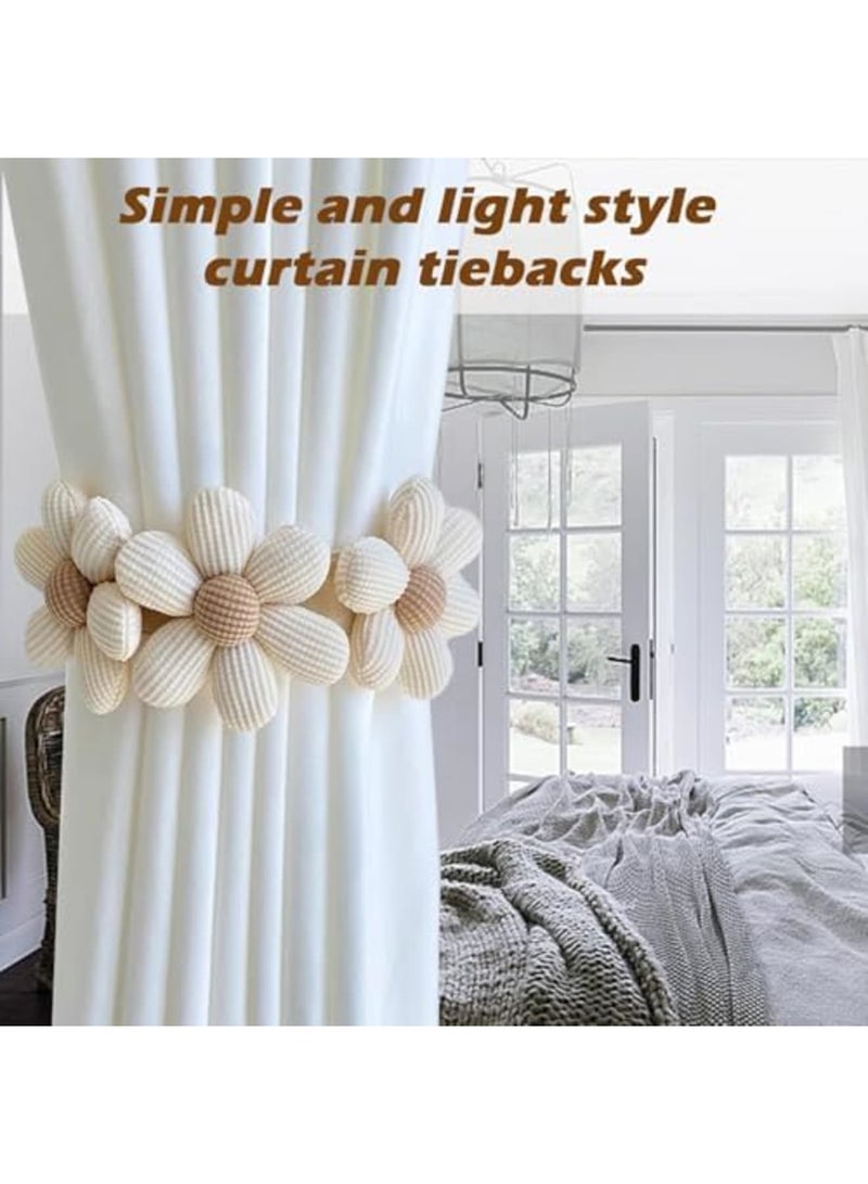 SYOSI طقم ربط ستائر من 2، أسلوب بوهيمي، ربطات ستائر على شكل زهرة دوار الشمس مع حبل محبوك، روابط زخرفية للستائر لغرفة النوم، غرفة المعيشة، معالجة النوافذ، تضيف سحر ريفي وطبيعي - Image 4