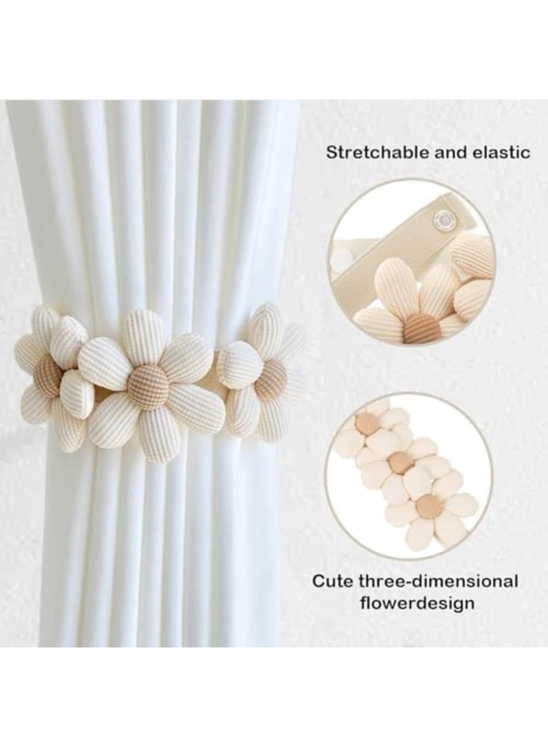 SYOSI طقم ربط ستائر من 2، أسلوب بوهيمي، ربطات ستائر على شكل زهرة دوار الشمس مع حبل محبوك، روابط زخرفية للستائر لغرفة النوم، غرفة المعيشة، معالجة النوافذ، تضيف سحر ريفي وطبيعي - Image 3