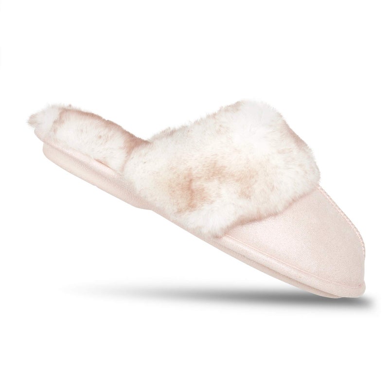 Jessica Simpson Women's Comfy Faux Fur House Slipper Scuff Memory Foam Slip on Anti-Skid Sole, Pink, X-Large - Image 5