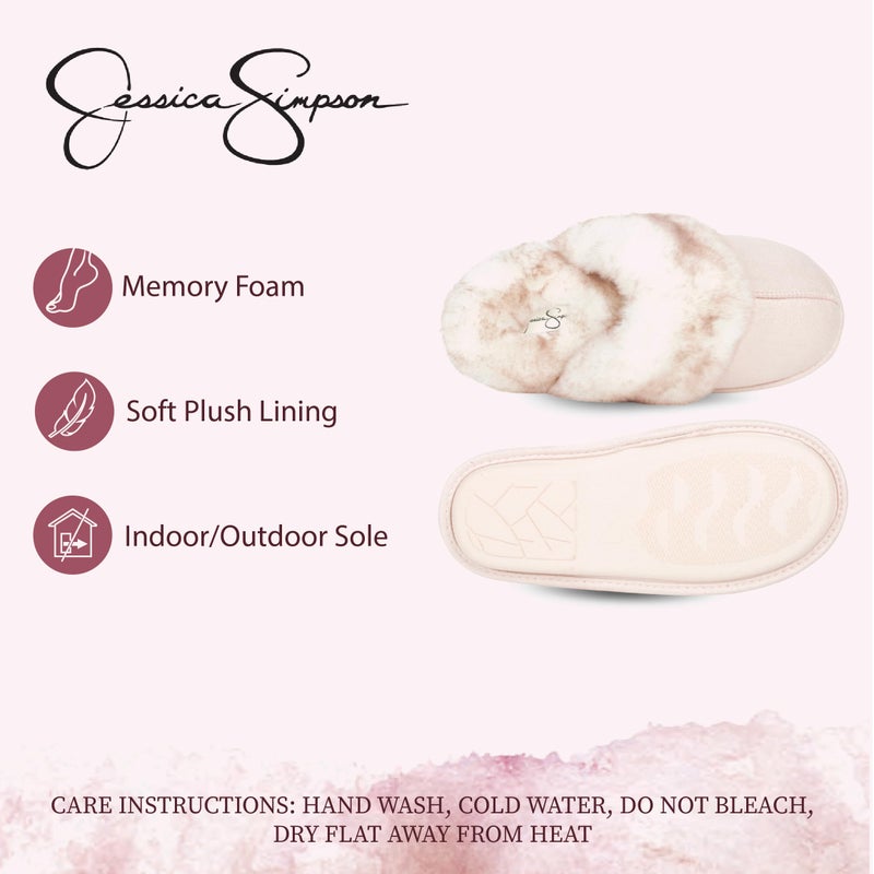 Jessica Simpson Women's Comfy Faux Fur House Slipper Scuff Memory Foam Slip on Anti-Skid Sole, Pink, X-Large - Image 3
