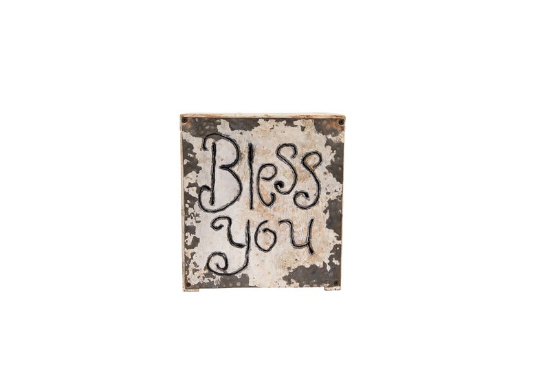 Creative CoOp Wood Metal Bless You Tissue Box Cover