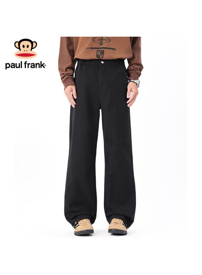 Paul Frank Men's Casual Winter Cotton Straight-leg Loose Wide-leg Cargo Pants Black 4XL - Image 2
