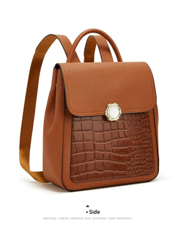 Women's Crocodile Pattern Backpack, Stylish Handbags ,Satchels Purses,Crossbody Bag and clutch, 3 Pcs Set For Women-Brown - Image 2