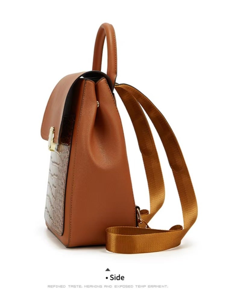 Women's Crocodile Pattern Backpack, Stylish Handbags ,Satchels Purses,Crossbody Bag and clutch, 3 Pcs Set For Women-Brown - Image 3