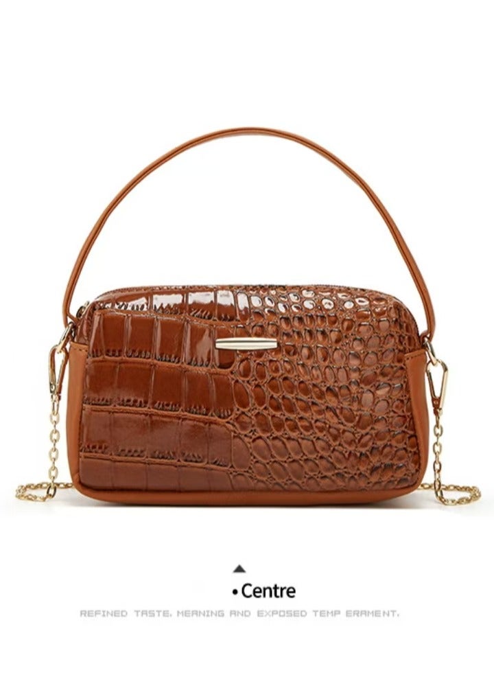 Women's Crocodile Pattern Backpack, Stylish Handbags ,Satchels Purses,Crossbody Bag and clutch, 3 Pcs Set For Women-Brown - Image 5