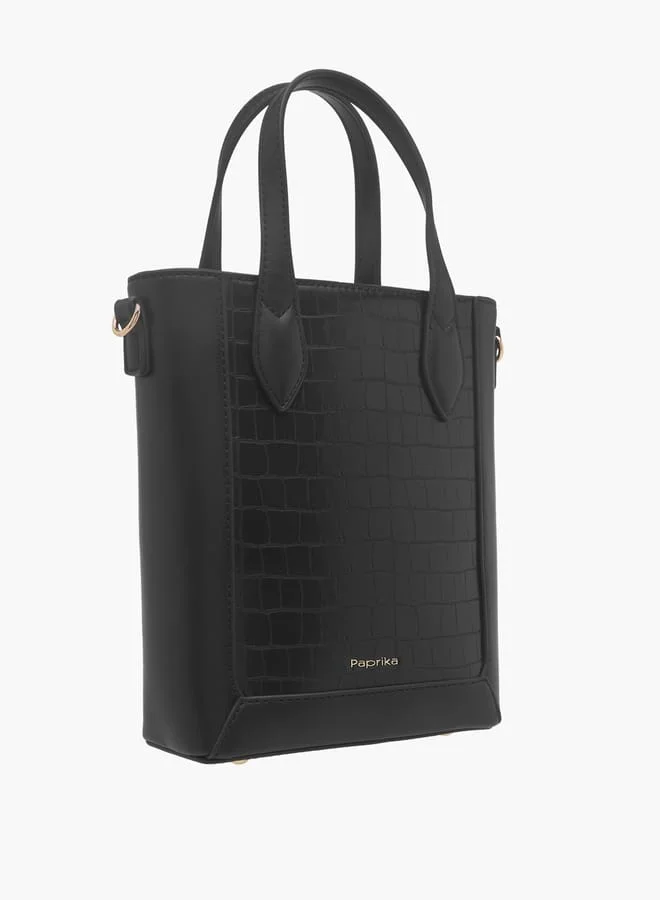 Paprika Women's Textured Tote Bag with Double Handle and Zip Closure