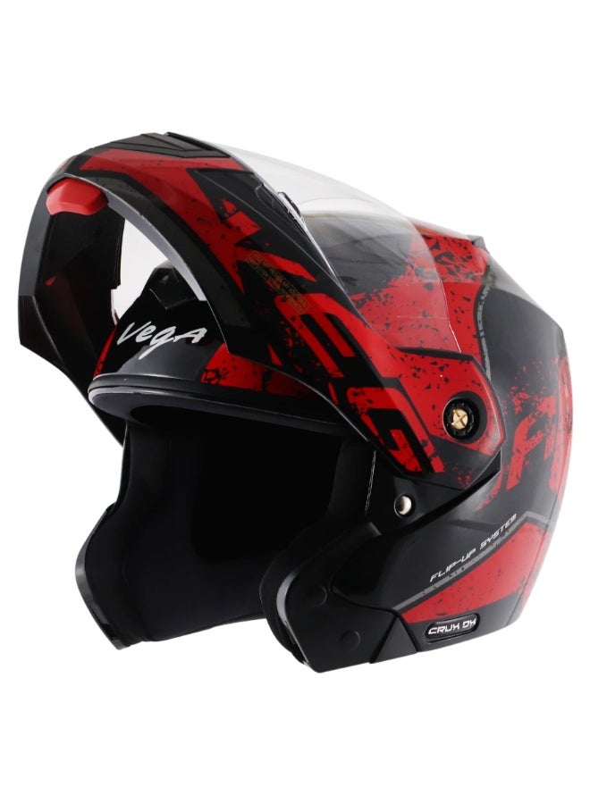Vega Crux DX Victor Flip Up Motorcycle Helmet Dual Visor Clear and Inner Sun Visor ISI Certified Black Red Size M - Image 1