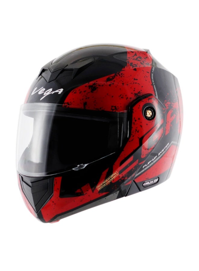 Vega Crux DX Victor Flip Up Motorcycle Helmet Dual Visor Clear and Inner Sun Visor ISI Certified Black Red Size M - Image 4