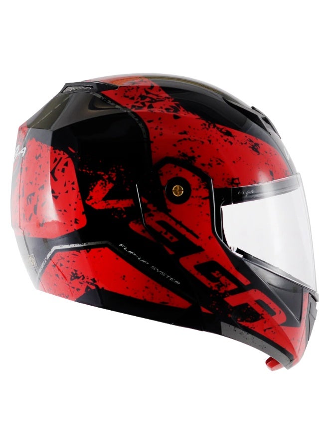 Vega Crux DX Victor Flip Up Motorcycle Helmet Dual Visor Clear and Inner Sun Visor ISI Certified Black Red Size M - Image 5