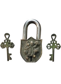 Sara International Robin Export Handmade Brass Antique Padlock Hanuman Bajrangbali Padlock with 2 Keys  - Image 3