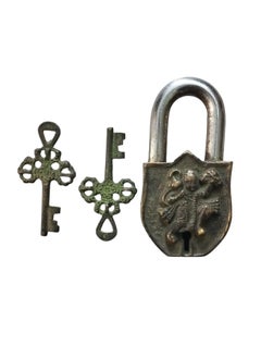 Sara International Robin Export Handmade Brass Antique Padlock Hanuman Bajrangbali Padlock with 2 Keys  - Image 2