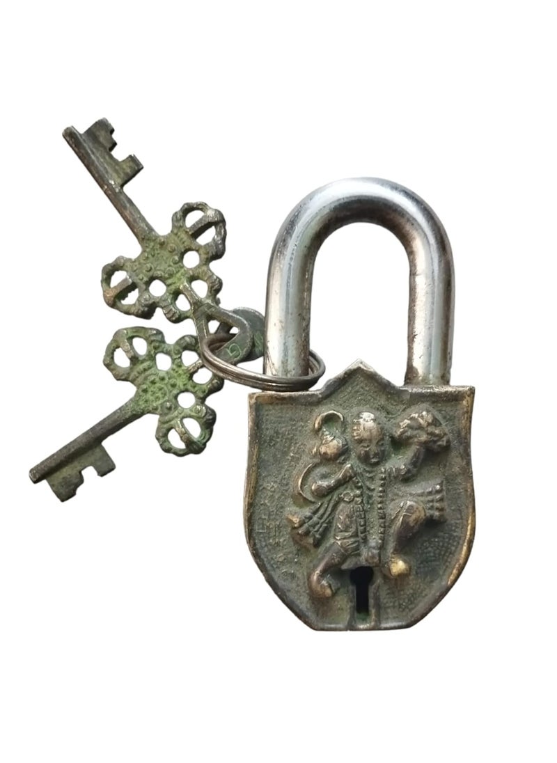 Sara International Robin Export Handmade Brass Antique Padlock Hanuman Bajrangbali Padlock with 2 Keys  - Image 1
