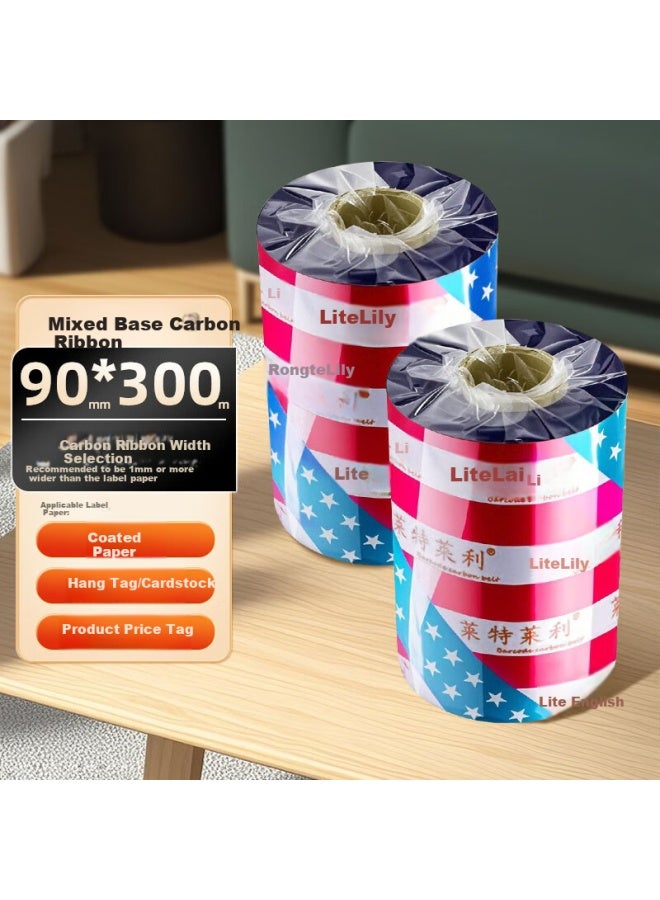 Laiterly 90mm*300m Mixed Base Wax-resin Ribbon Universal Carbon Ribbon For Barcode Printer Thermal Transfer Label Ribbon