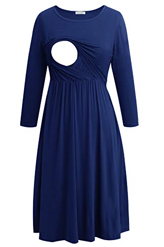 Smallshow Women's Maternity Nursing Dress 3/4 Sleeve Dress for Breastfeeding XX-Large Navy - Image 1
