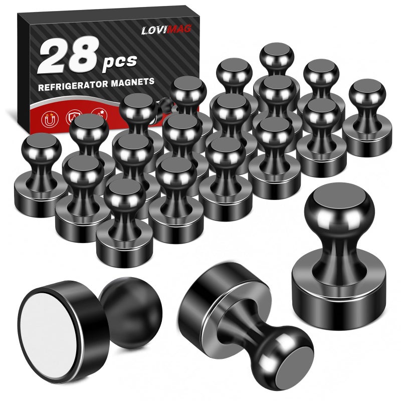 LOVIMAG Fridge Magnets 28Pcs Refrigerator Whiteboard Small Strong Magnet Classroom Kitchen Accessories Decorative Locker Set Decor Must Haves Office Calendar Refrigerador Magnetic Cute Crafts Black - Image 1