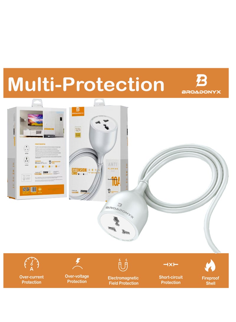 Broadonyx 10 Meter Heavy Duty Extension Cord | 1-Way Universal Socket | Pure Copper Wire | 2500W High Power Extension Lead for Home, Office & Outdoor Use - Image 5