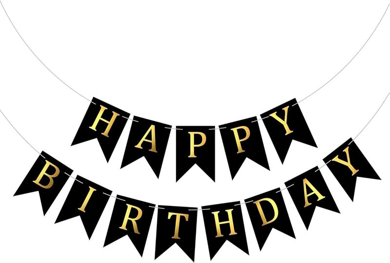 MANGO Goldedge Banner Happy Birthday 13 Piece Bunting Home Party Hall and Backyard Black Color Decoration Birthday Signs Party Supplies - Image 2