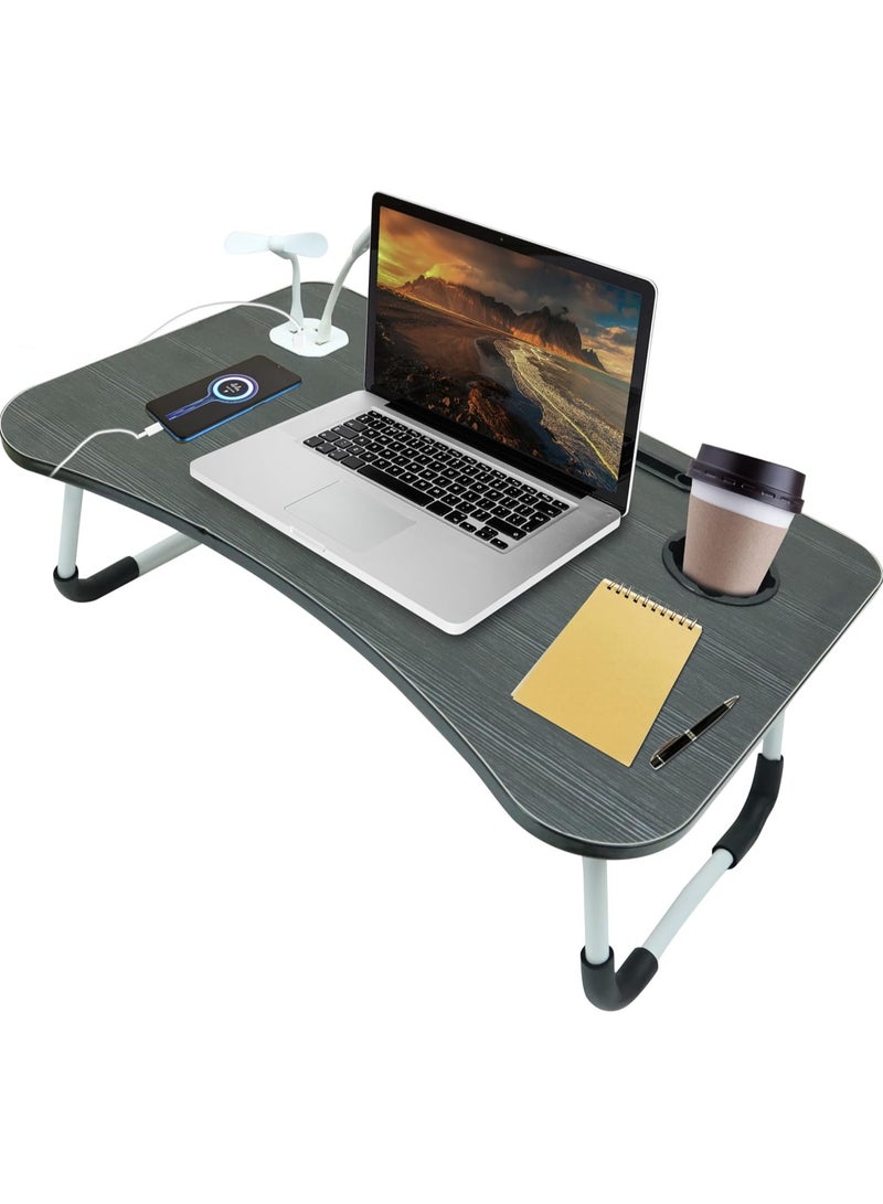 DubaiGallery طاولة لابتوب قابلة للطي مع 4 منافذ USB ودرج تخزين وحامل أكواب، حامل مكتب للسرير طاولة محمولة للسرير والأريكة والأرض - Image 1