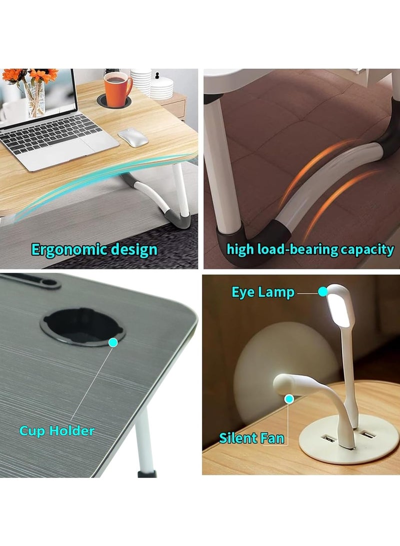 DubaiGallery طاولة لابتوب قابلة للطي مع 4 منافذ USB ودرج تخزين وحامل أكواب، حامل مكتب للسرير طاولة محمولة للسرير والأريكة والأرض - Image 4