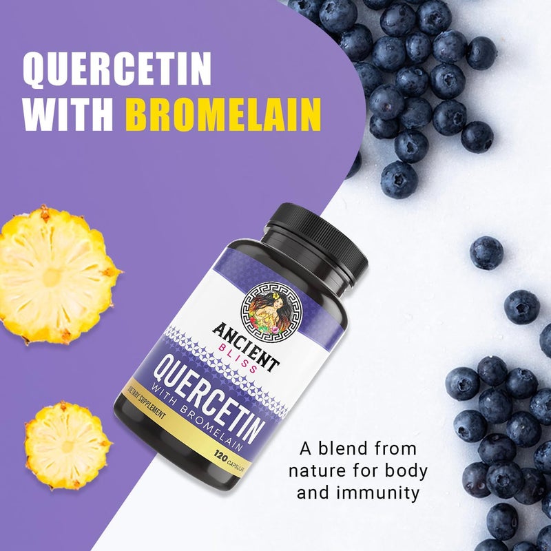 Ancient Bliss Quercetin with Bromelain  Quercetin 1000mg Bromelain 200mg per Serving  Supports Immune System Joint Health Respiratory Health  Overall WellBeing  120 Capsules - Image 2
