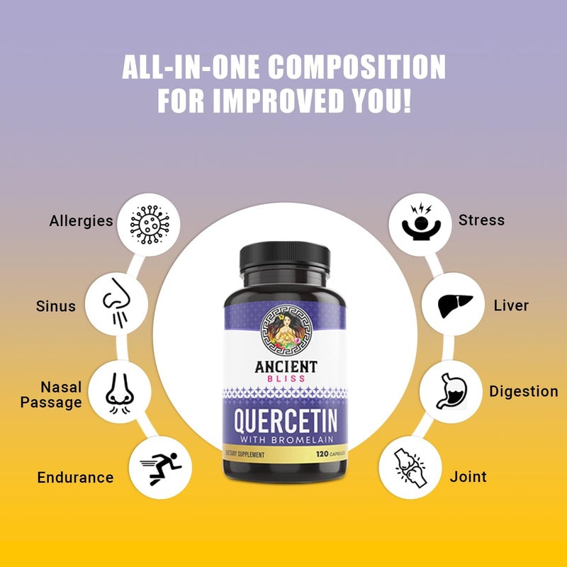 Ancient Bliss Quercetin with Bromelain  Quercetin 1000mg Bromelain 200mg per Serving  Supports Immune System Joint Health Respiratory Health  Overall WellBeing  120 Capsules - Image 4