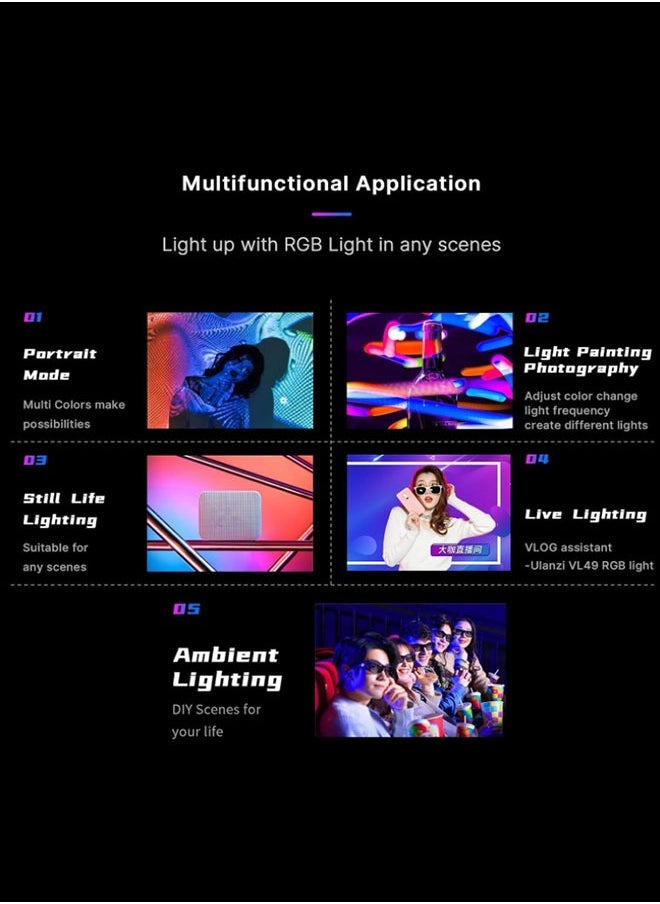 NEELABIL Portable Full Color Video Lights CRI 95+ 2500K-9000K With 1/4”Screw Thread 3 Cold Shoe 20 Light Effects  - Image 4