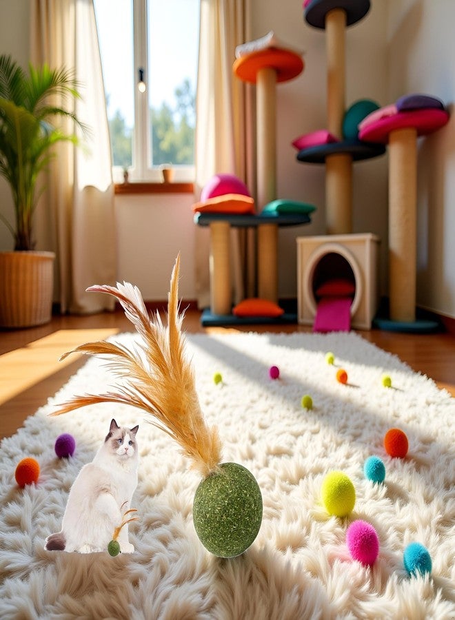 Pxiryanlow Interactive Catnip Cat Toys,Cat Toys Catnip - Edible Kitten Feather Ball for Cats Lick,Safe Healthy Kitten Chew, Teeth Cleaning,Cat Treats - Image 3