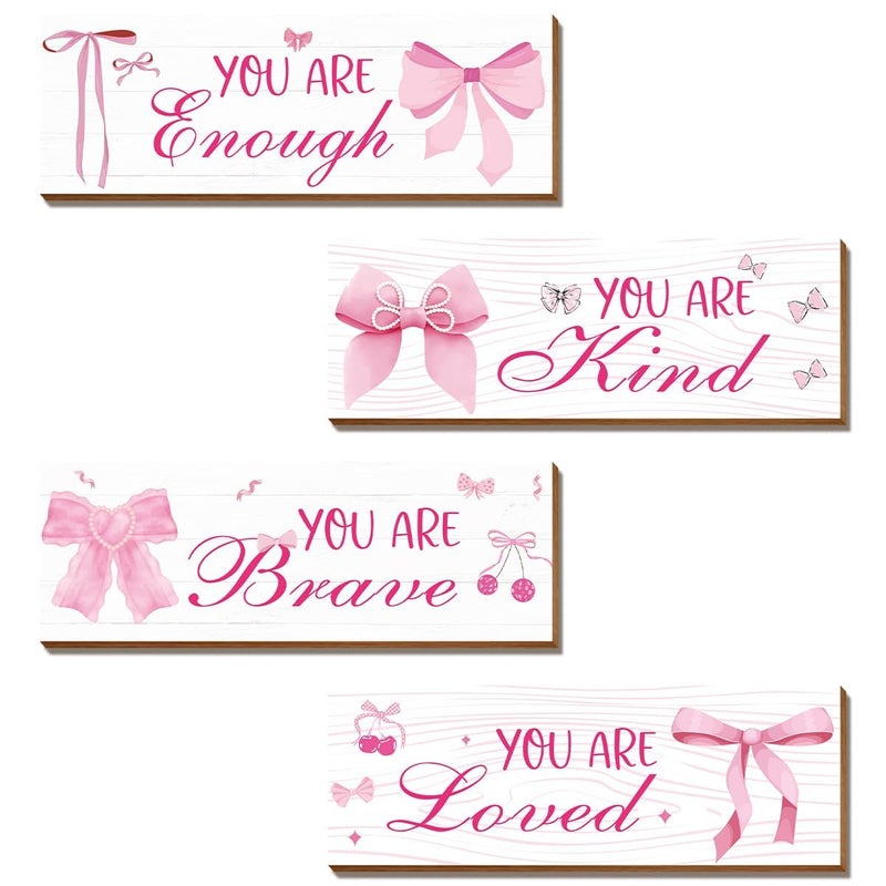 Riletese 4 Pcs Pink Wall Decor, Positive Affirmations Wall Art Decor, Inspirational Wall Bathroom Decor, Pink Room Decor for Teen Girls - Image 1