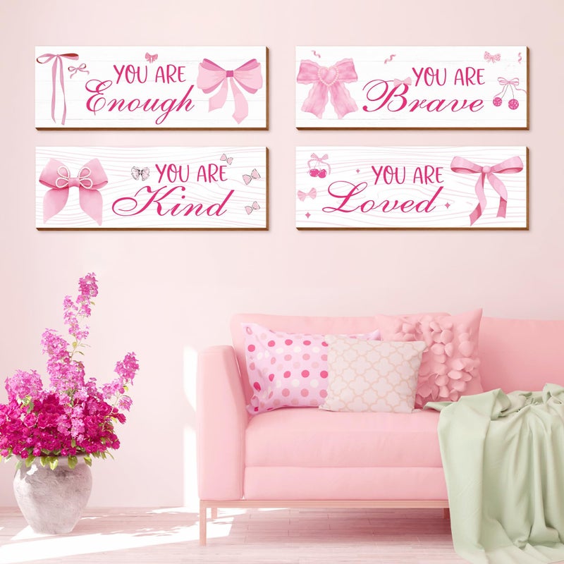 Riletese 4 Pcs Pink Wall Decor, Positive Affirmations Wall Art Decor, Inspirational Wall Bathroom Decor, Pink Room Decor for Teen Girls - Image 4