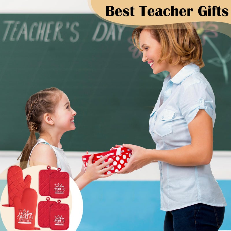 GROBRO7 GROBRO7 6Pcs Cotton Oven Mitts Pot Holders Teacher Appreciation Week Gift for Women Men Teacher Make a Difference Pocket Potholder Baking Gloves Thank You Teachers Gifts for Back to School Graduation  - Image 4