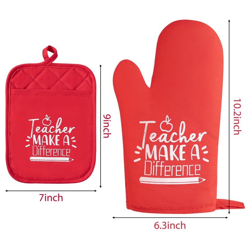 GROBRO7 GROBRO7 6Pcs Cotton Oven Mitts Pot Holders Teacher Appreciation Week Gift for Women Men Teacher Make a Difference Pocket Potholder Baking Gloves Thank You Teachers Gifts for Back to School Graduation  - Image 1