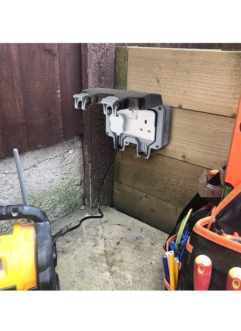 Outdoor Sockets Waterproof Double Socket, Wall Electrical Outlets, IP66 Switched Socket Covers, 13A Outdoor Wall Weatherproof Plug Socket Box (Double Socket)