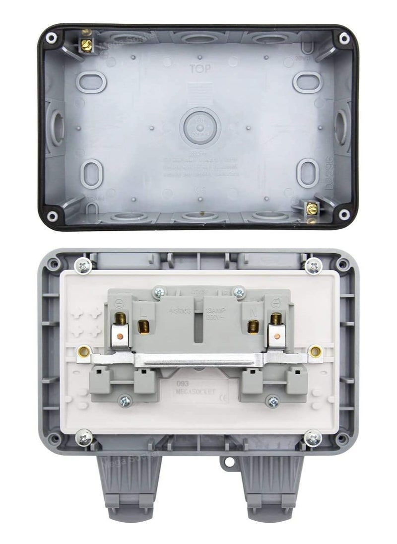 Outdoor Sockets Waterproof Double Socket, Wall Electrical Outlets, IP66 Switched Socket Covers, 13A Outdoor Wall Weatherproof Plug Socket Box (Double Socket)