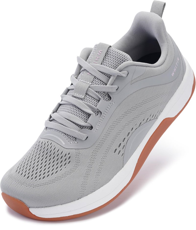 WHITIN Women's Zero Drop Wide Toe Box Road Running Shoes Size 8.5 Breathable Slip Resistant Workout Tennis Training Walking Footwear Width 40 Grey/Gum - Image 1