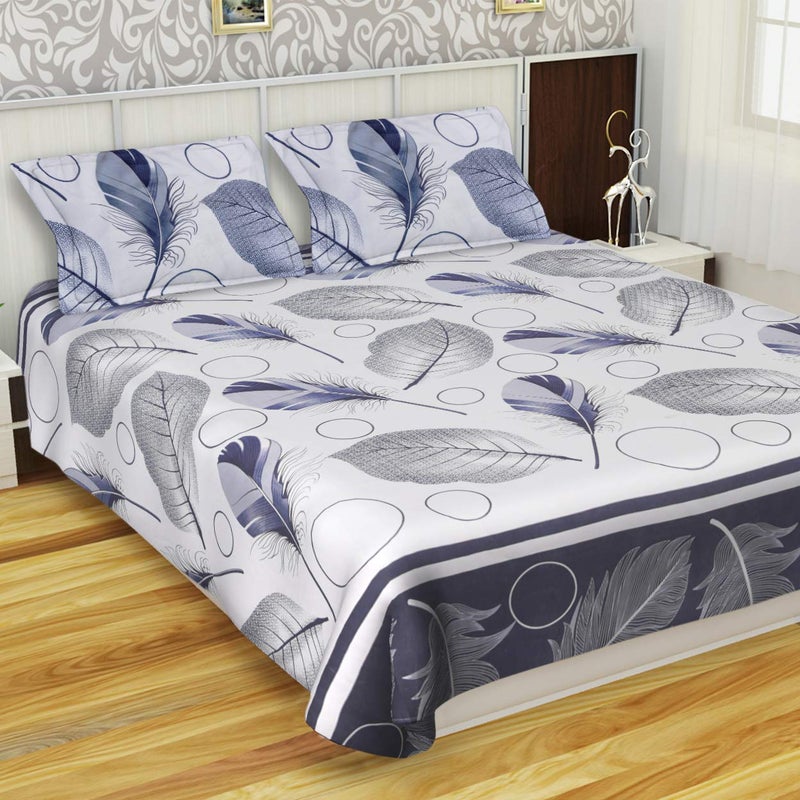 IVAZA IVAZA New Premium Poly Cotton 3D Printed Double Bedsheet with 2 Pillow Covers White  - Image 1