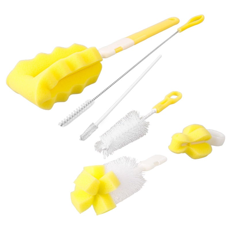 6Pcs Long Handle Bottle Cleaning Brush Set with Sponge and Straw Brushes for Kitchen Cups - Image 2