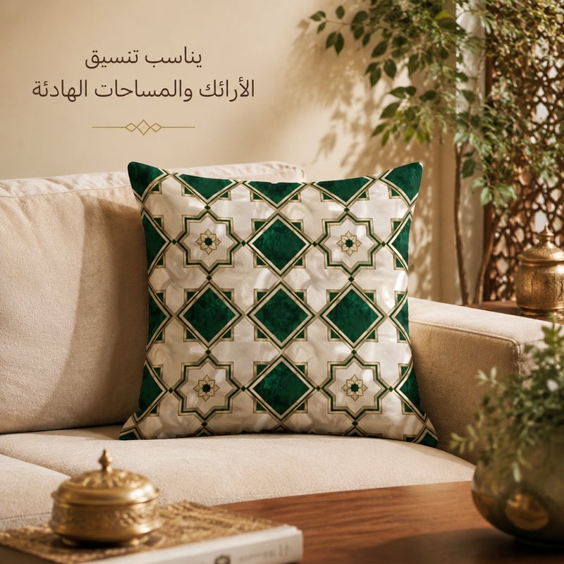 غطاء وسادة أخضر زمردي بنقوش هندسية فاخرة وخطوط ذهبية ديكور أنيق للكنب وغرفة النوم والمعيشة وهدايا منزلية - Image 2