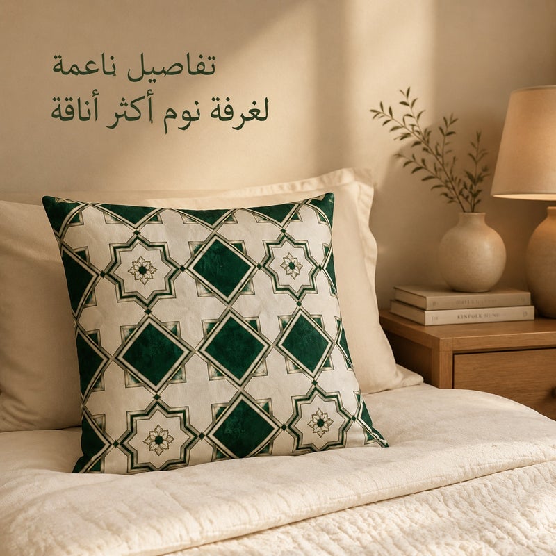 غطاء وسادة أخضر زمردي بنقوش هندسية فاخرة وخطوط ذهبية ديكور أنيق للكنب وغرفة النوم والمعيشة وهدايا منزلية - Image 3