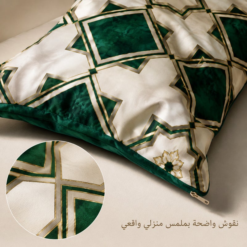 غطاء وسادة أخضر زمردي بنقوش هندسية فاخرة وخطوط ذهبية ديكور أنيق للكنب وغرفة النوم والمعيشة وهدايا منزلية - Image 4
