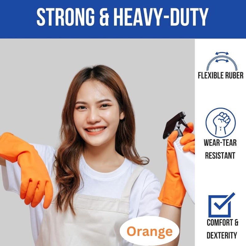 Evozena Heavy Duty Hand Gloves Gloves for Washing Utensils Rubber Gloves for cleaning Gardening Gloves Dish Washing Gloves Kitchen Gloves for Dishwashing Industrial Gloves Orange Medium 2 - Image 3