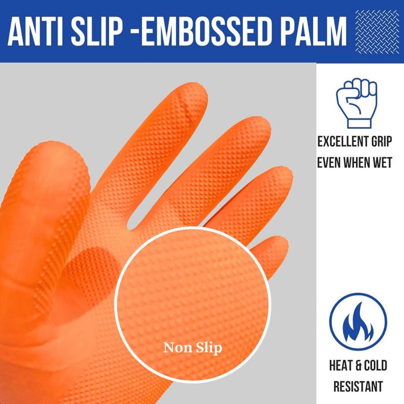Evozena Heavy Duty Hand Gloves Gloves for Washing Utensils Rubber Gloves for cleaning Gardening Gloves Dish Washing Gloves Kitchen Gloves for Dishwashing Industrial Gloves Orange Medium 2 - Image 2