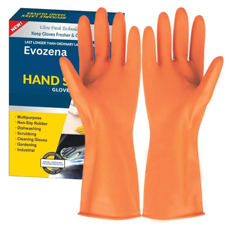 Evozena Heavy Duty Hand Gloves Gloves for Washing Utensils Rubber Gloves for cleaning Gardening Gloves Dish Washing Gloves Kitchen Gloves for Dishwashing Industrial Gloves Orange Medium 2 - Image 1
