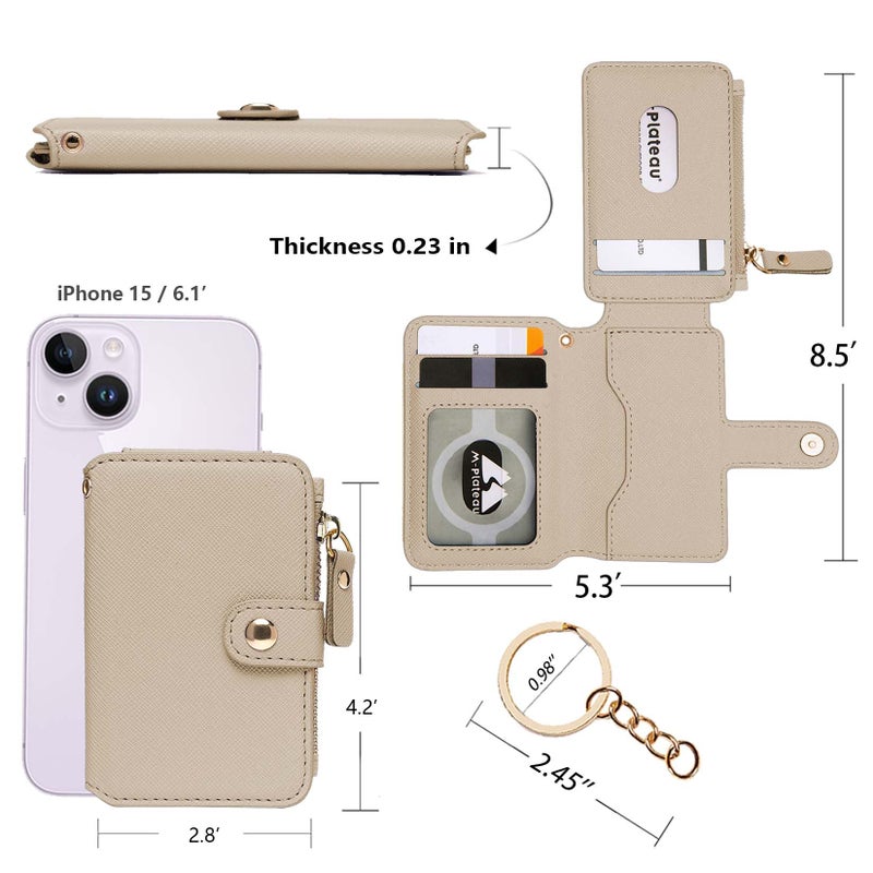 M-Plateau Card Cases: Premium PU Leather Slim Card Case Wallet for Women, Small, Khaki - Image 2