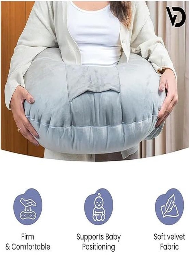فوي دروب وسادة الرضاعة VOIDROP للأطفال حديثي الولادة مع غطاء قابل للفصل، وسادة الرضاعة الطبيعية ووسادة الأمومة، مجموعة دعم لوسادة رضاعة الطفل ومهد الأم (رمادي) - Image 3