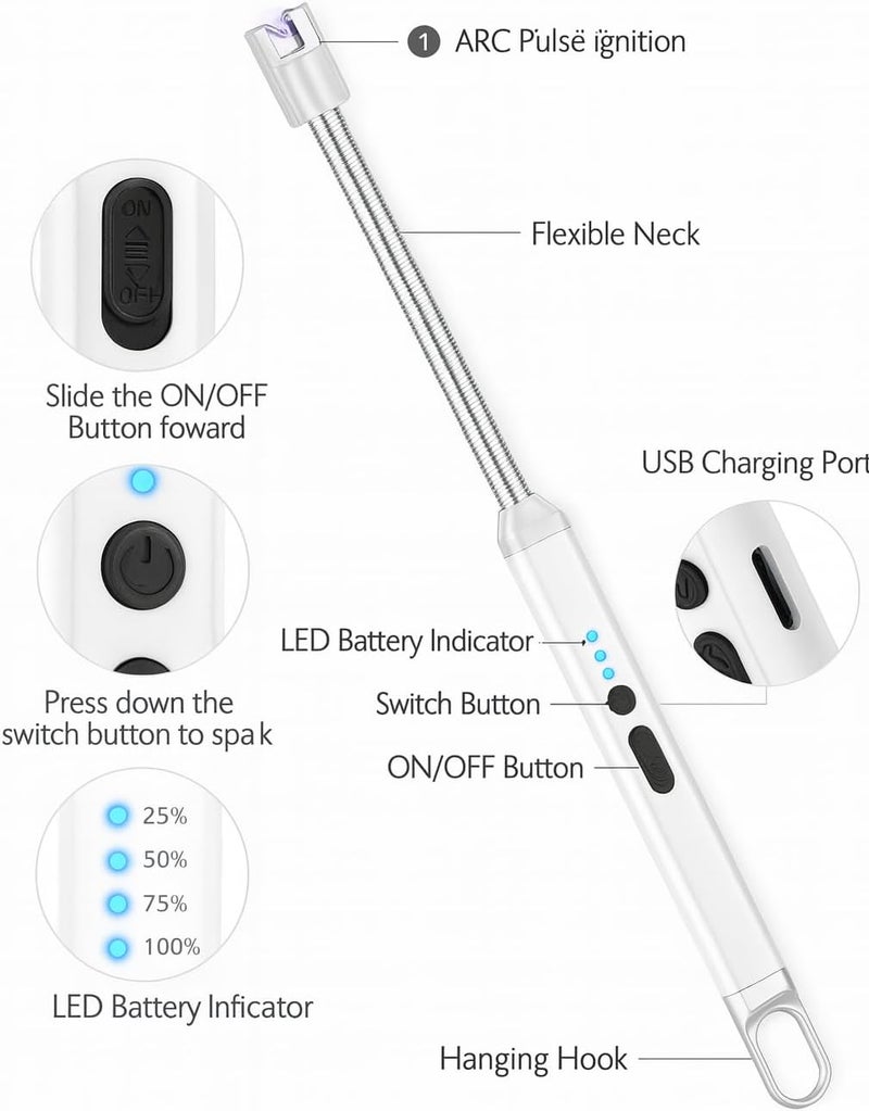 الكيان ولاعة كهربائية قابلة لاعادة الشحن بمنفذ USB مع رقبة طويلة مرنة مناسبة للمطبخ والأضواء ومواقد الغاز والشواء (الوان متعددة) - Image 4